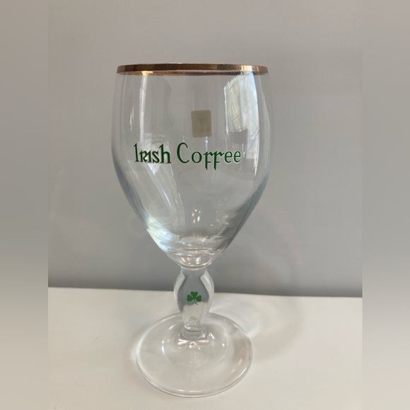 Dining Vintage Gold Rimmed Irish Coffee Glass Shamrock Stemmed Wine